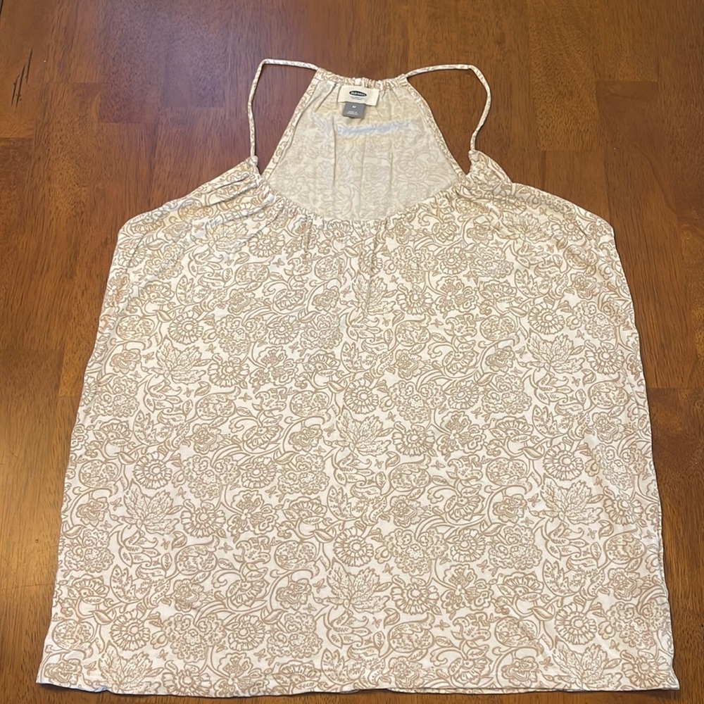 Old Navy (M) - White & Tan Floral Halter/Racerback Top